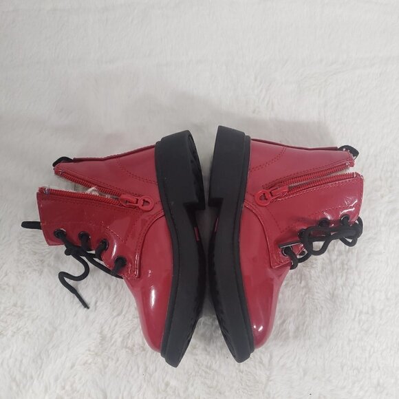 Ovekos Red PU Leath Patent Lace Up Combat Boot NO Size See Measurments - Picture 8 of 14